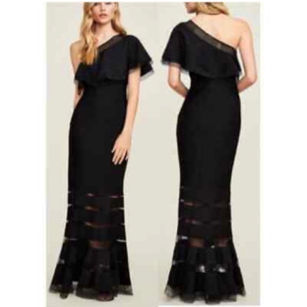 Tadashi Shoji Black One Shoulder Evening Gown Dress